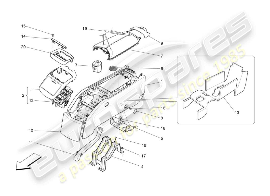 maserati quattroporte (2018) console accessori e console posteriore schema delle parti