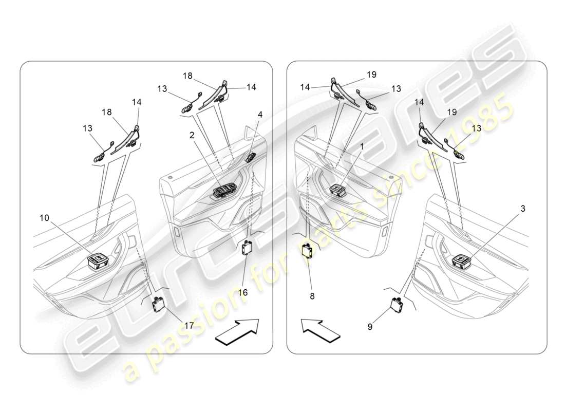 maserati levante (2020) diagramma delle parti dei dispositivi per porte