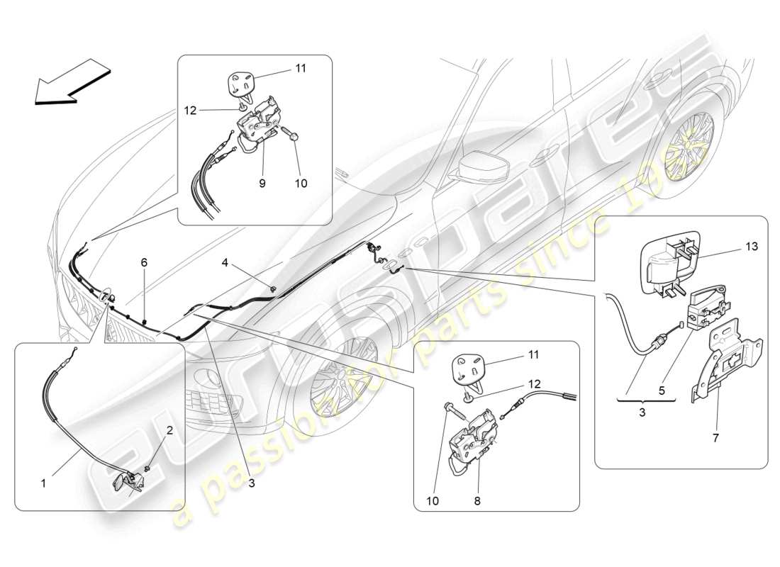 maserati levante tributo (2021) pulsante apertura coperchio anteriore diagramma delle parti