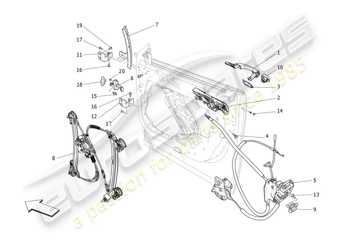 maserati levante modena s (2022) porte anteriori: meccanismi diagramma delle parti