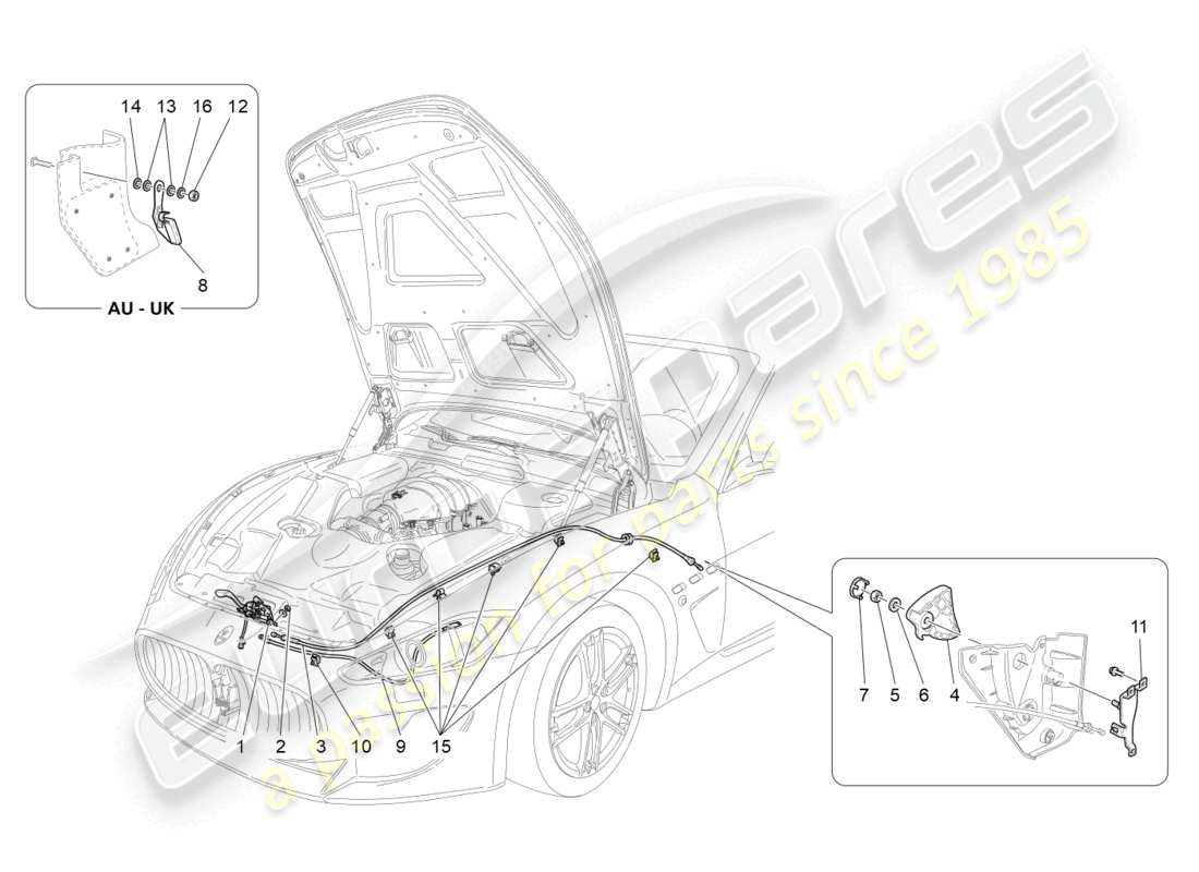 maserati grancabrio mc (2013) diagramma delle parti del pulsante di apertura del coperchio anteriore