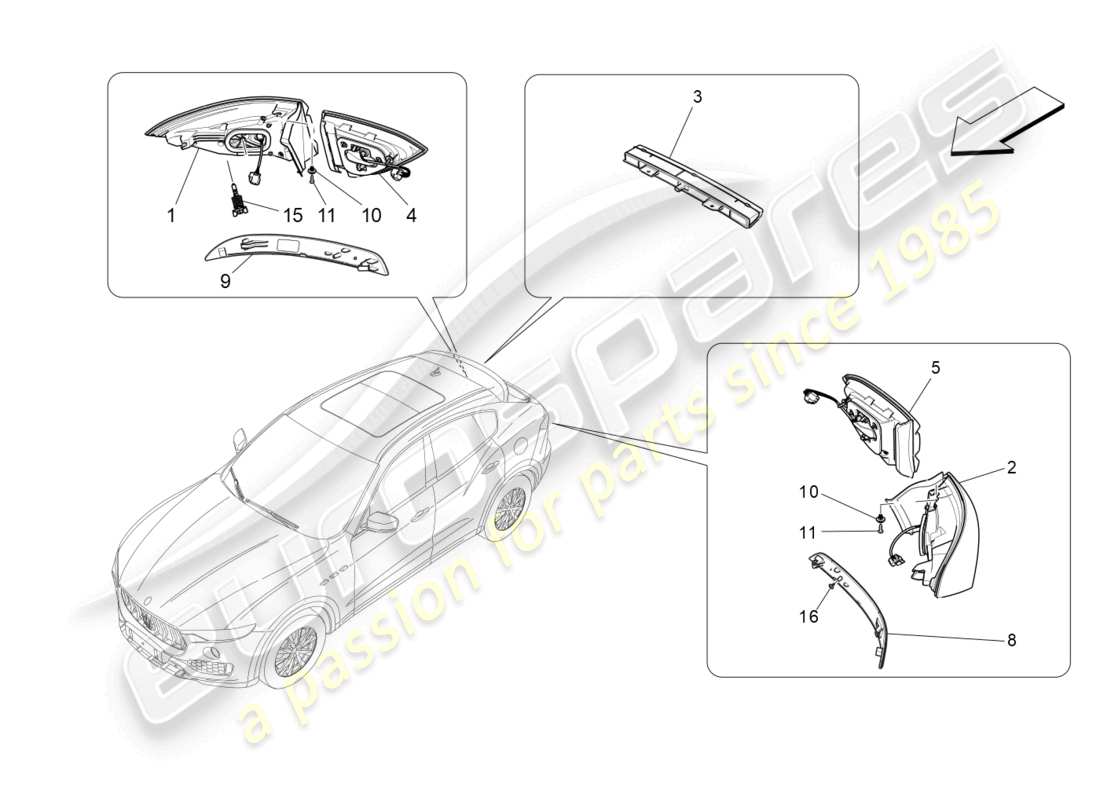 maserati levante modena s (2022) diagramma delle parti dei gruppi ottici posteriori