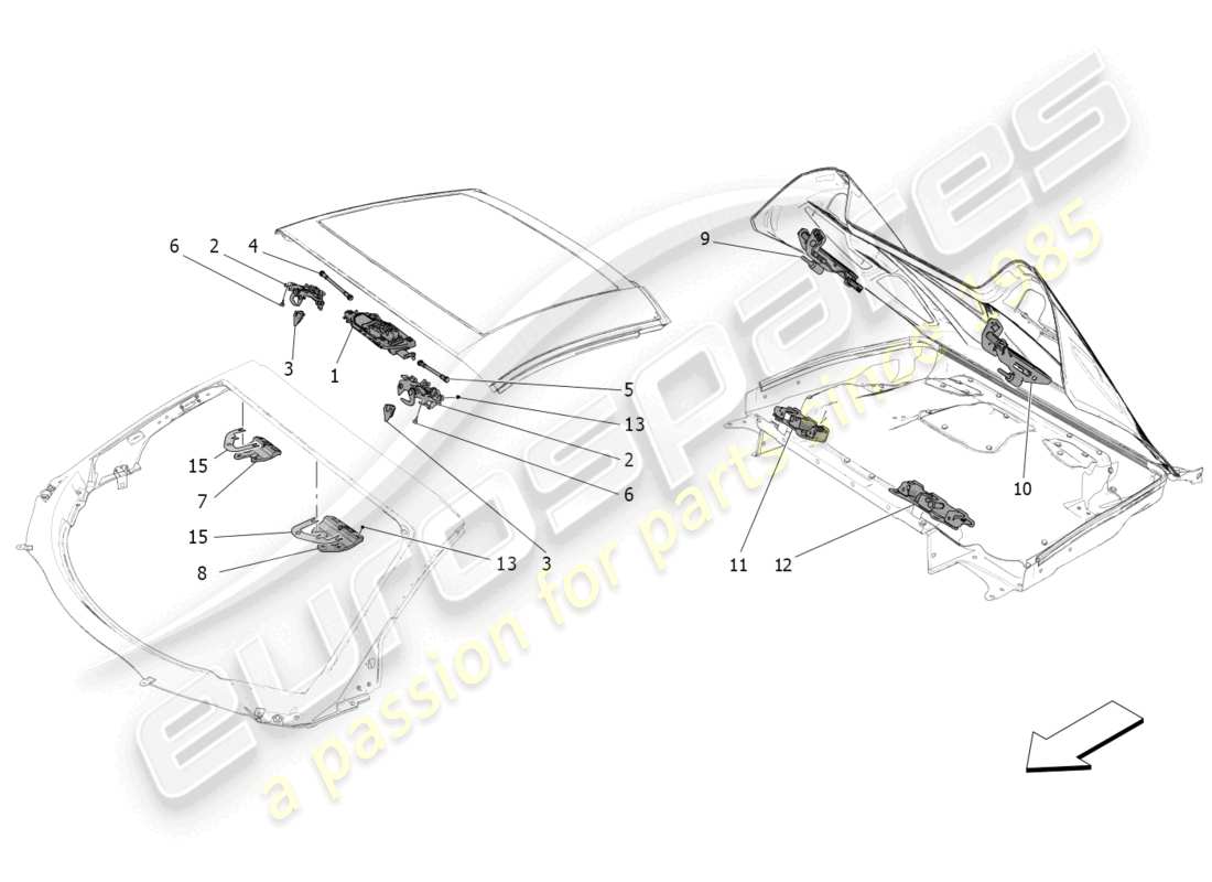 maserati mc20 cielo (2023) capote elettrica: schema particolare chiusure e microinterruttori
