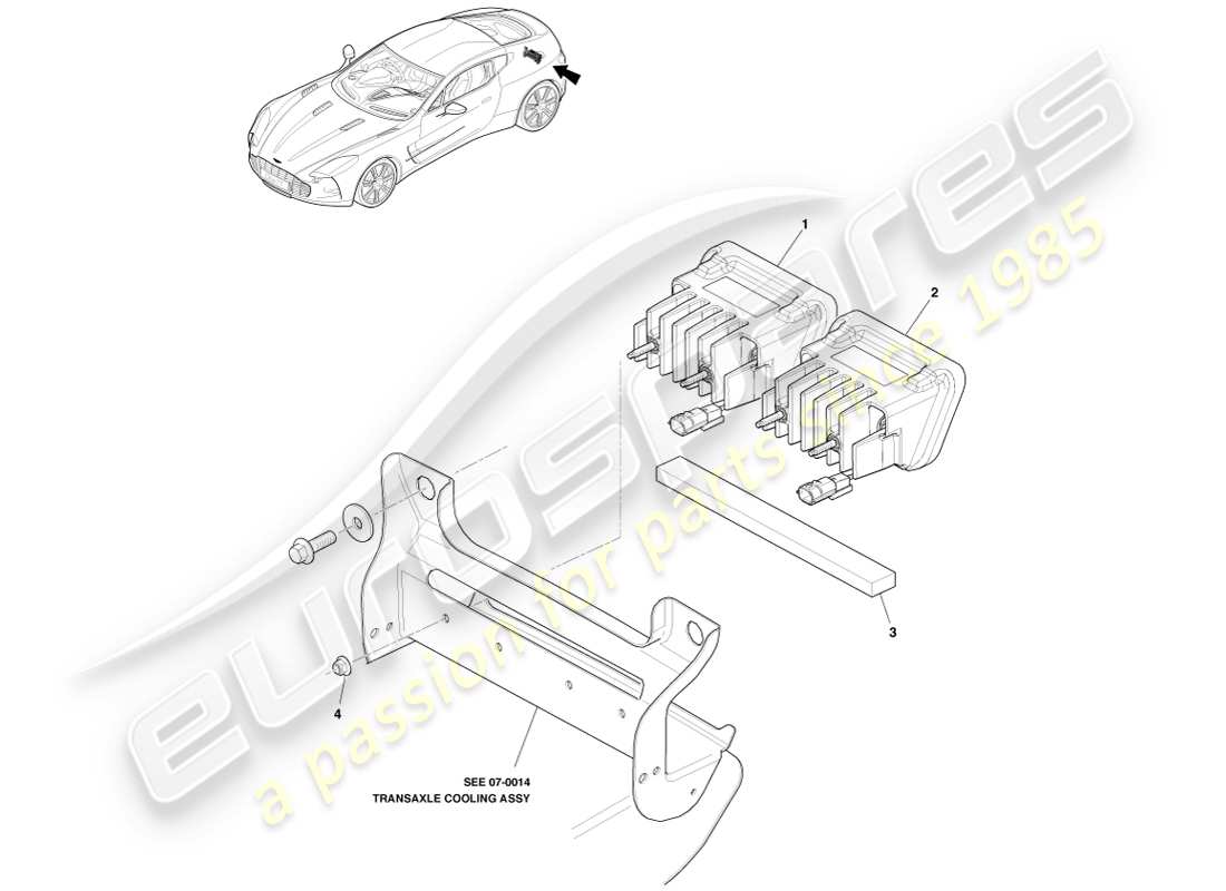 aston martin one-77 (2011) diagramma delle parti dei fari fendinebbia e retromarcia