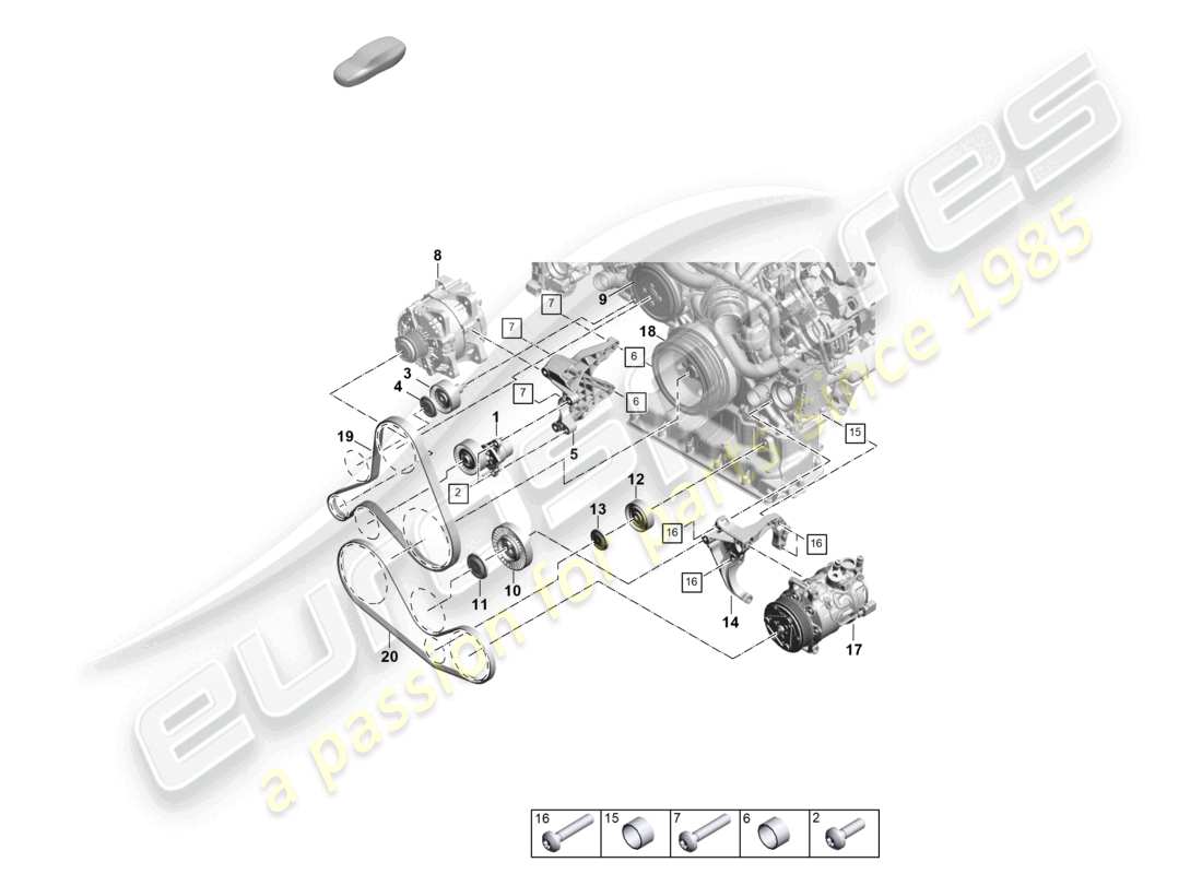 porsche 2023 (cayenne e3 pa) cinghia poly-v tendicinghia ammortizzatore diagramma delle parti