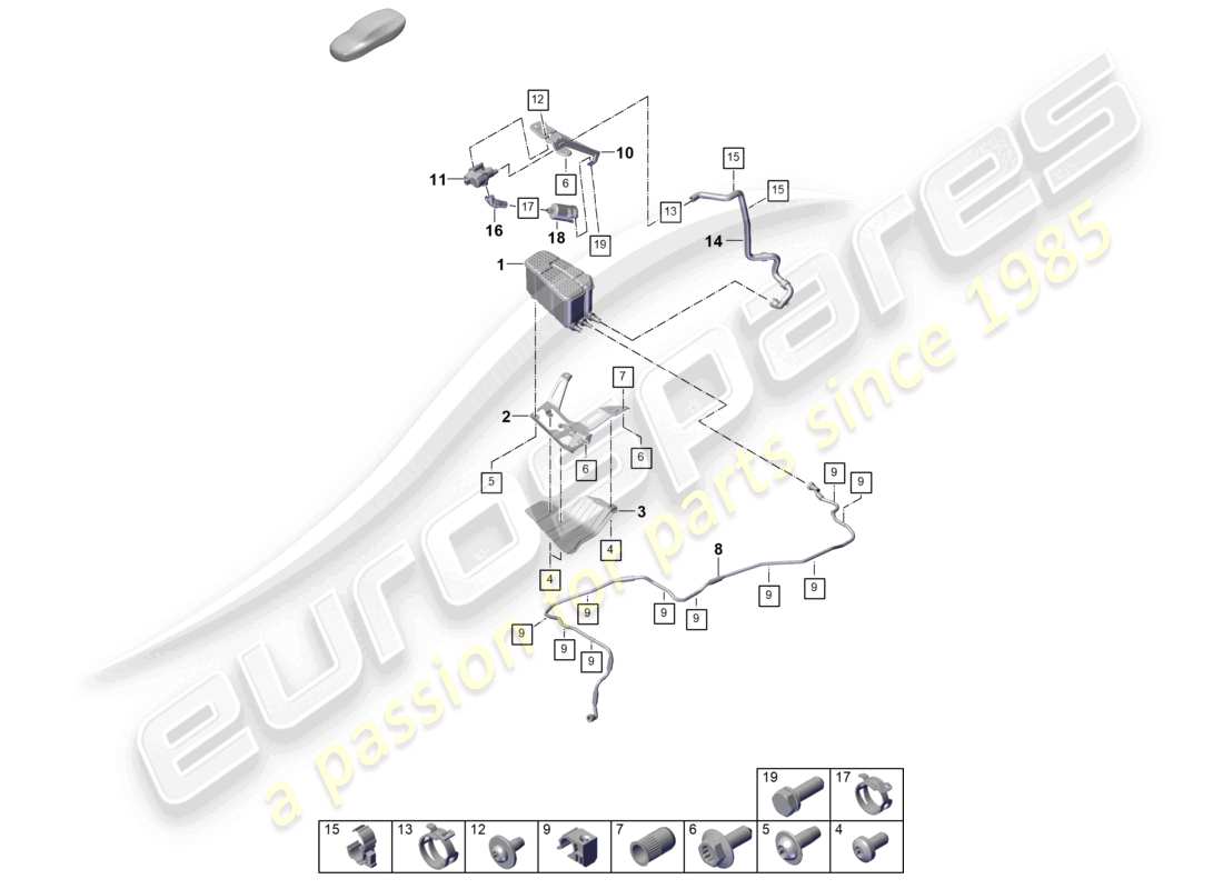 porsche 2023 (cayenne e3 pa) contenitore di carbone attivo schema delle parti