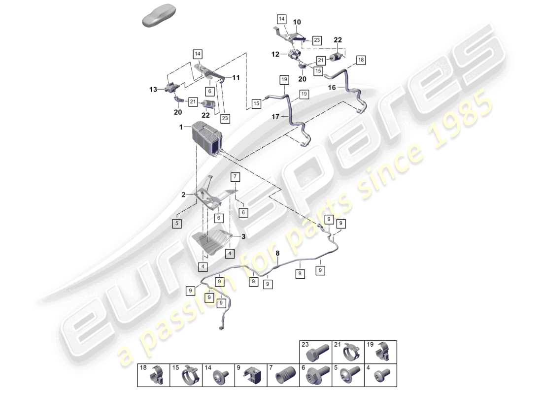 porsche 2023 (cayenne e3 pa) contenitore di carbone attivo schema delle parti