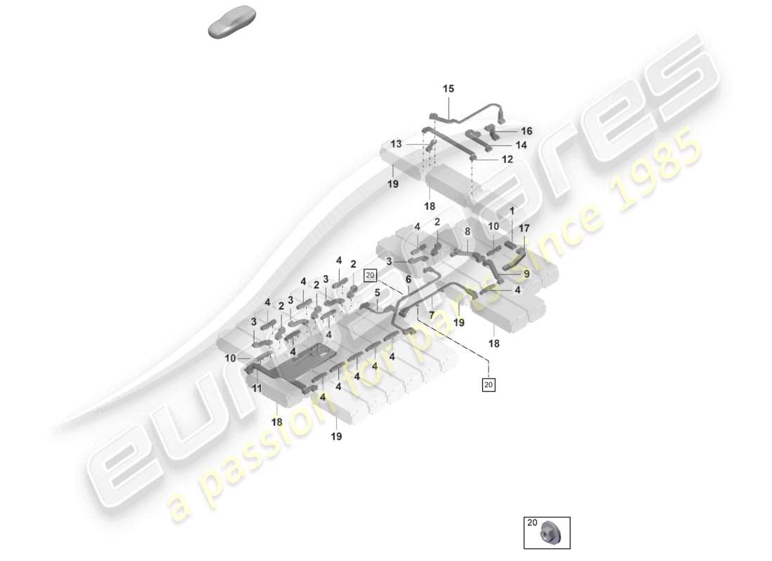 porsche 2020 (taycan 9j1-1) diagramma delle parti del connettore del modulo della batteria ad alta tensione