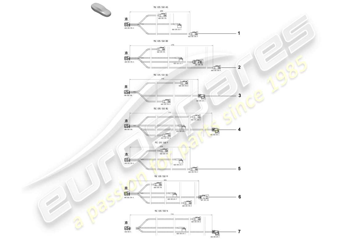 porsche 2025 (macan-e) schema delle parti della linea di collegamento dell'antenna