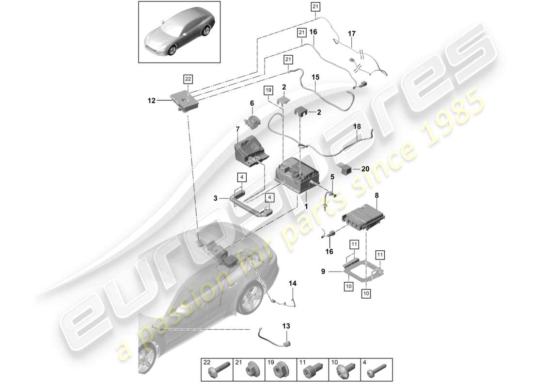 porsche 2021 (panamera 971-1) diagramma delle parti della batteria 48 volt