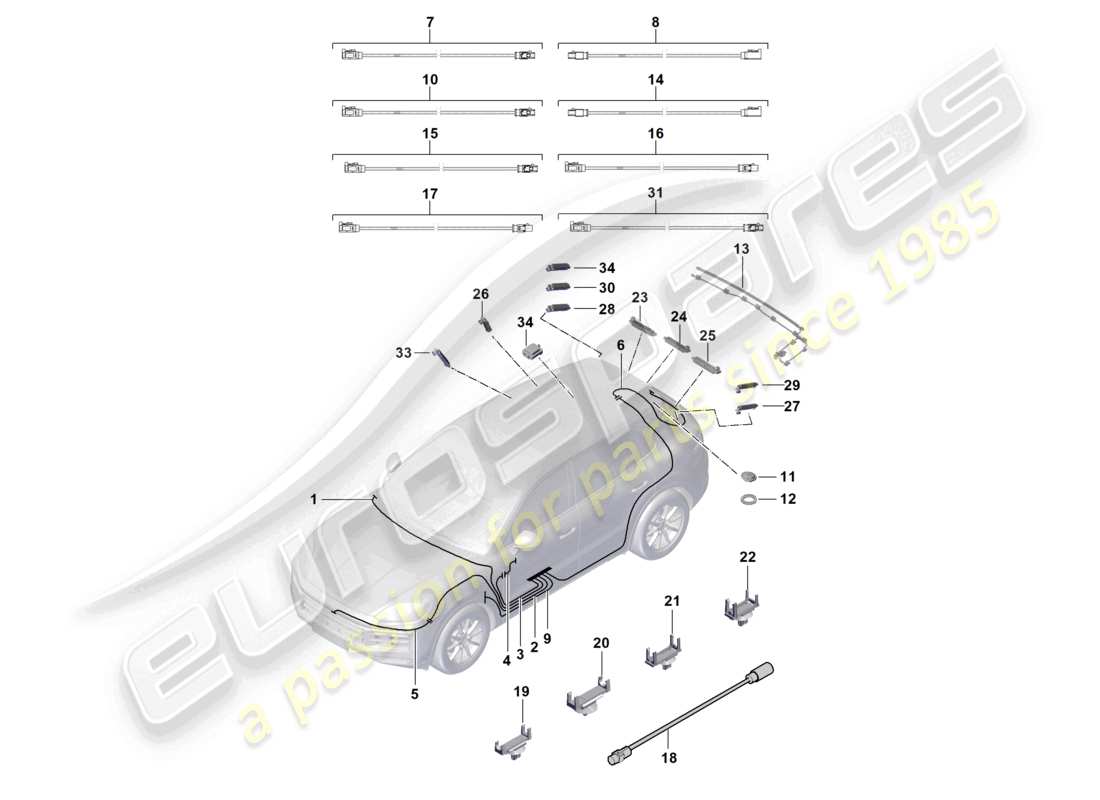 porsche 2025 (cayenne e3 pa) linea di collegamento dell'antenna schema delle parti dell'amplificatore dell'antenna