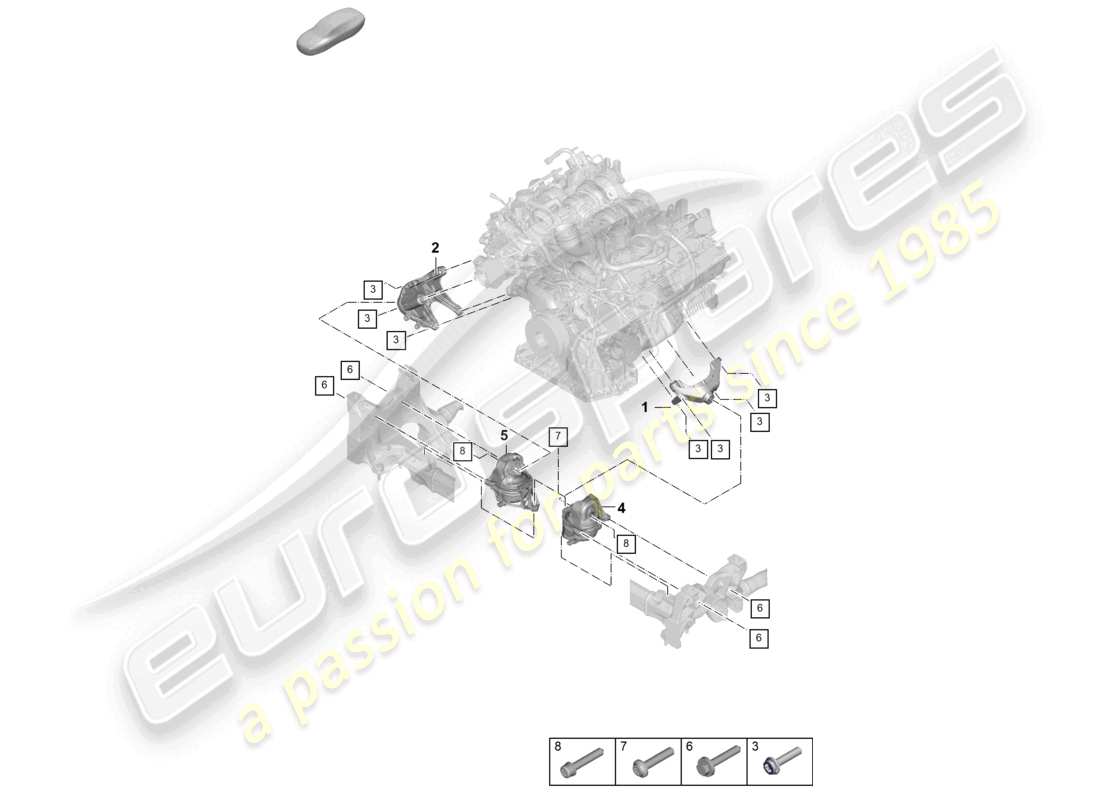 porsche 2025 (cayenne e3 pa) dispositivo di sollevamento motore inferiore consolle per montaggio motore montaggio motore schema delle parti