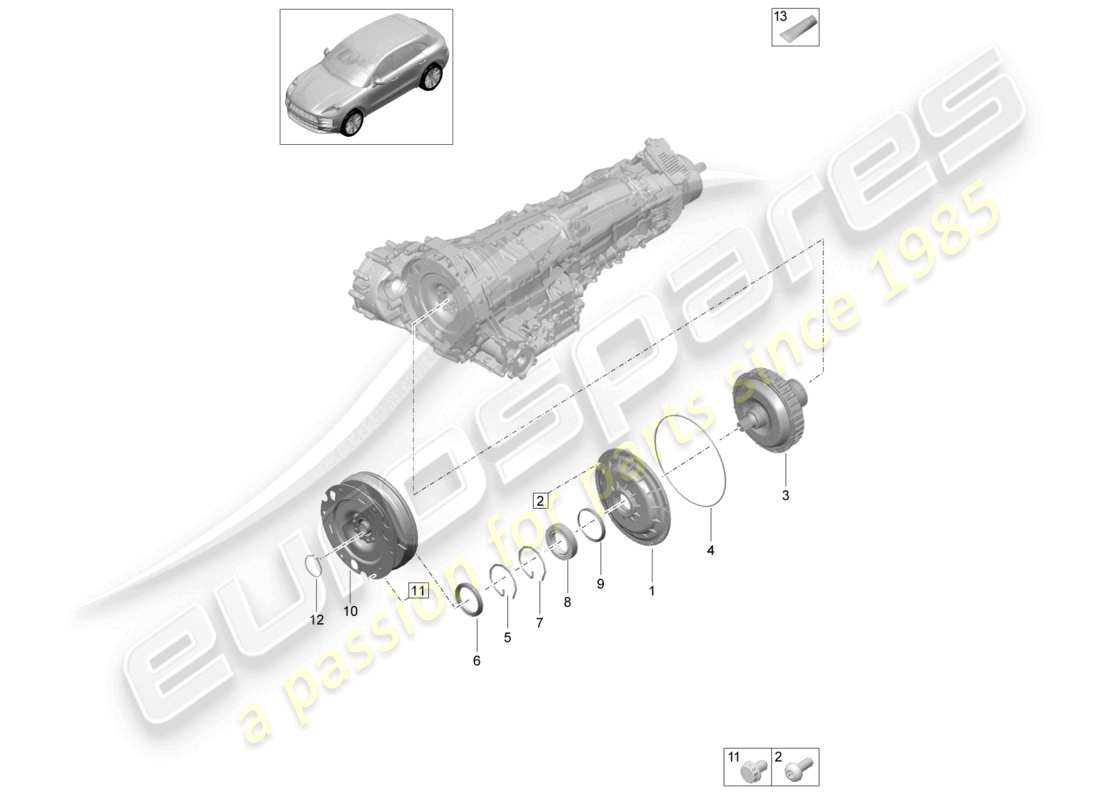 porsche 2021 (macan) diagramma delle parti del volano di accoppiamento