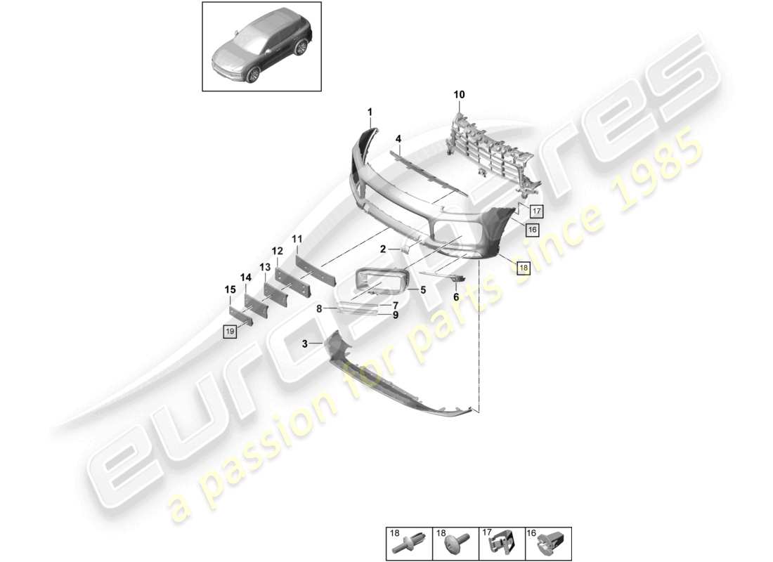 porsche 2022 (cayenne e3 9ya/9yb) paraurti anteriore sport design pacchetto diagramma delle parti