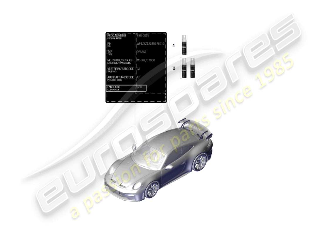 porsche 2026 (992-2 gt3) applicatore per ritocchi di vernice diagramma delle parti delle vernici