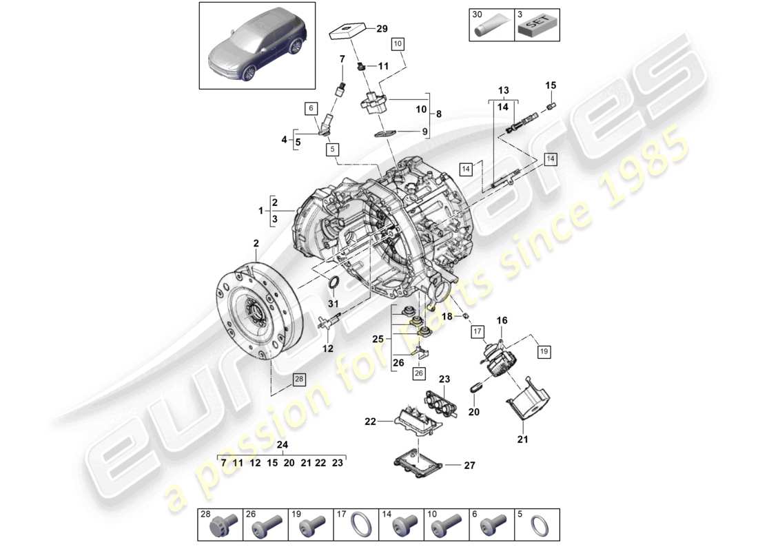porsche 2022 (cayenne e3 9ya/9yb) motore di trazione per trazione elettrica per veicoli con trazione ibrida schema delle parti
