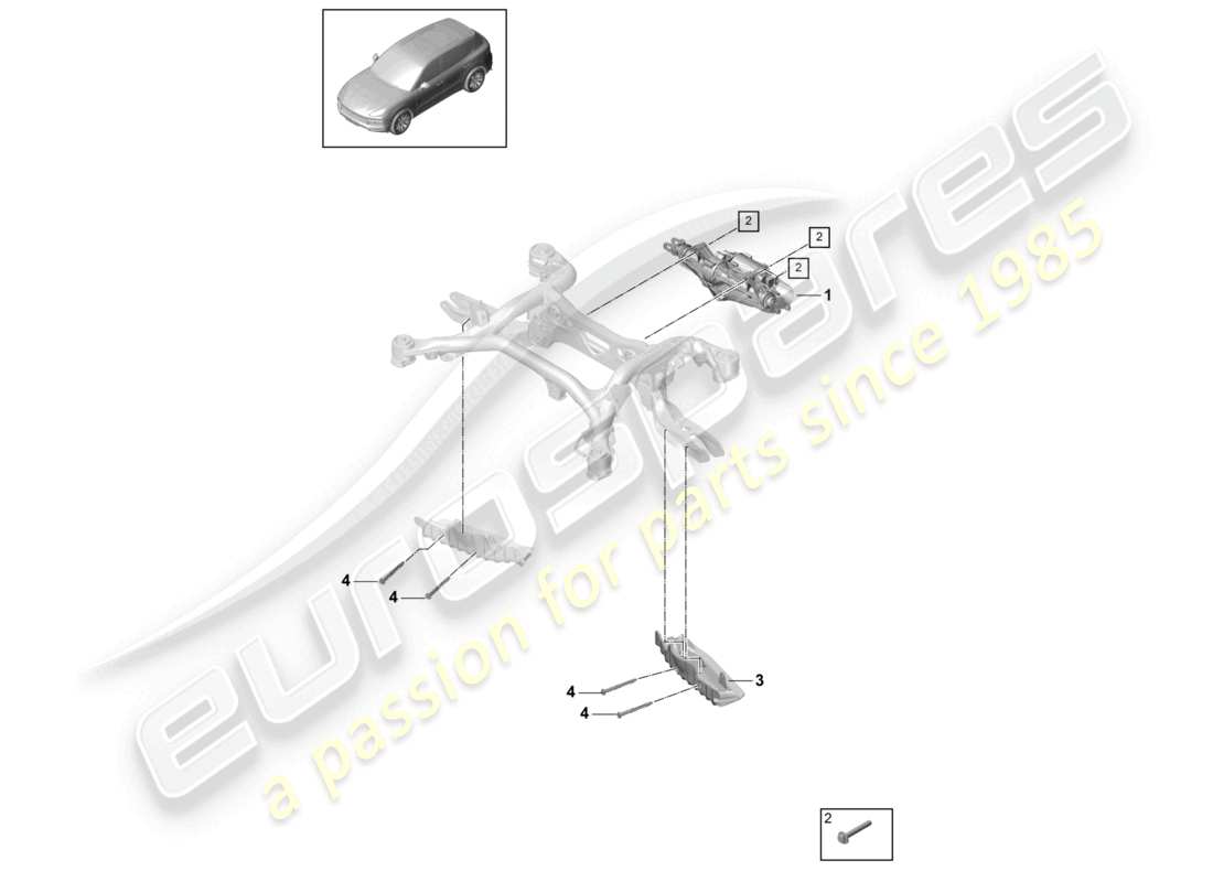porsche 2024 (cayenne e3 9ya/9yb) schema delle parti dell'assale posteriore dello sterzo