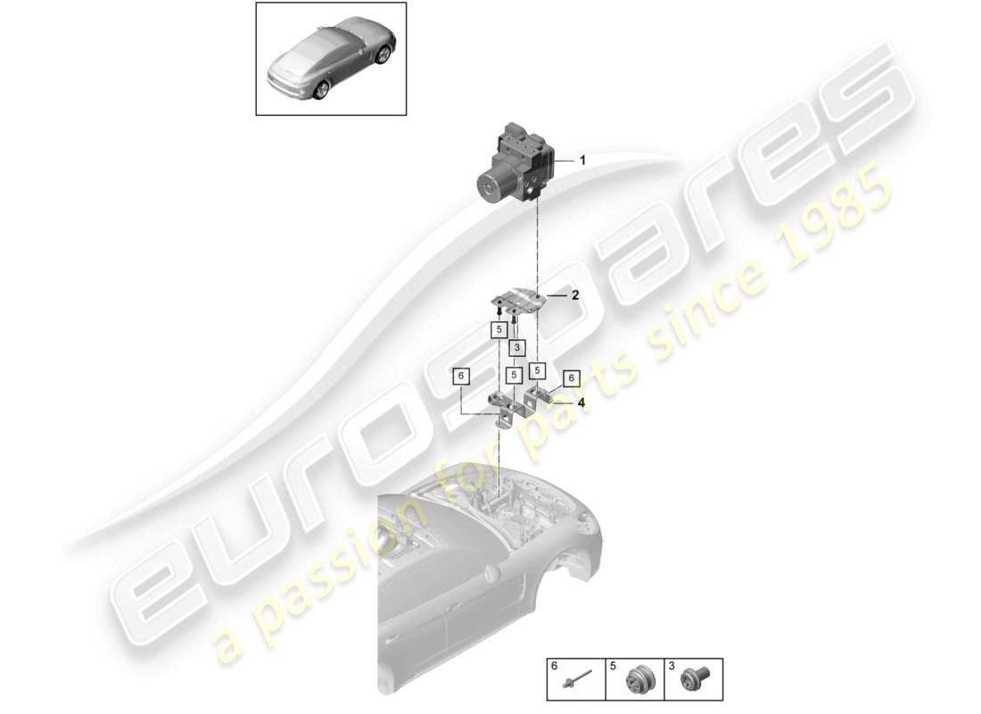 porsche 2021 (panamera 971-1) unità idraulica sistema frenante antibloccaggio -abs- diagramma delle parti