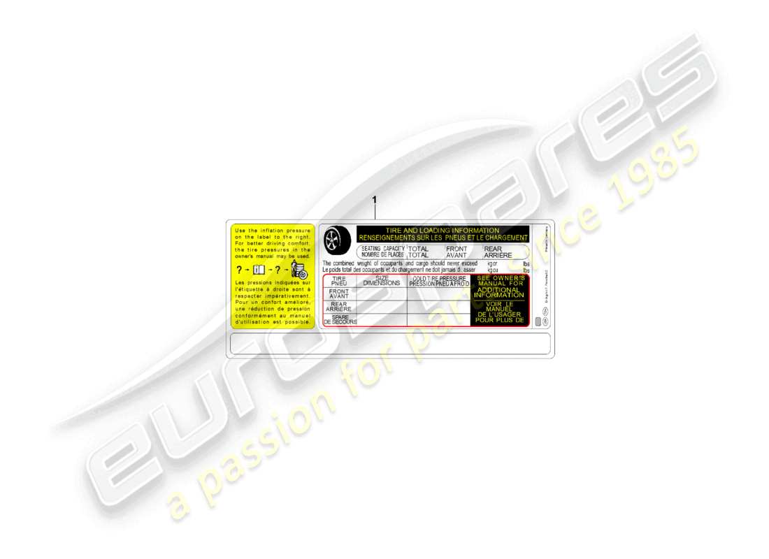 porsche 2026 (cayenne e3 pa) targhetta dati per pressione pneumatici usa diagramma delle parti