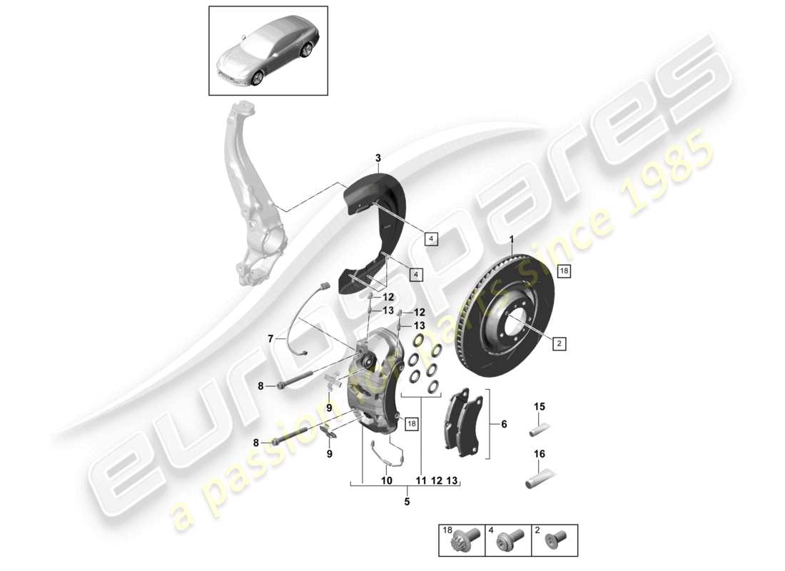 porsche 2021 (panamera 971-1) freno a disco assale anteriore diagramma delle parti