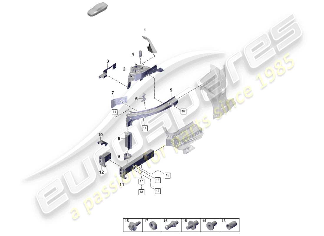 porsche 2026 (cayenne e3 pa) parte anteriore longherone supporto montante sospensione parti singole diagramma delle parti
