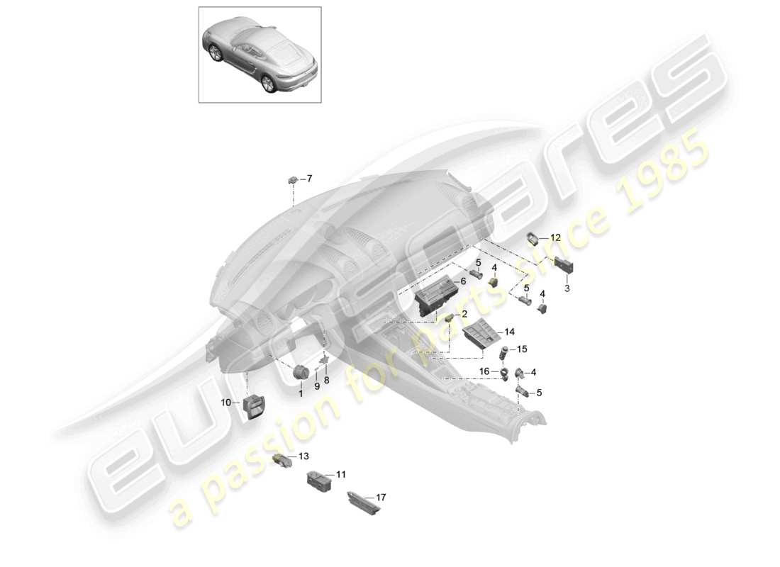 porsche 2023 (718 cayman) pannello di controllo dell'interruttore aria condizionata schema delle parti