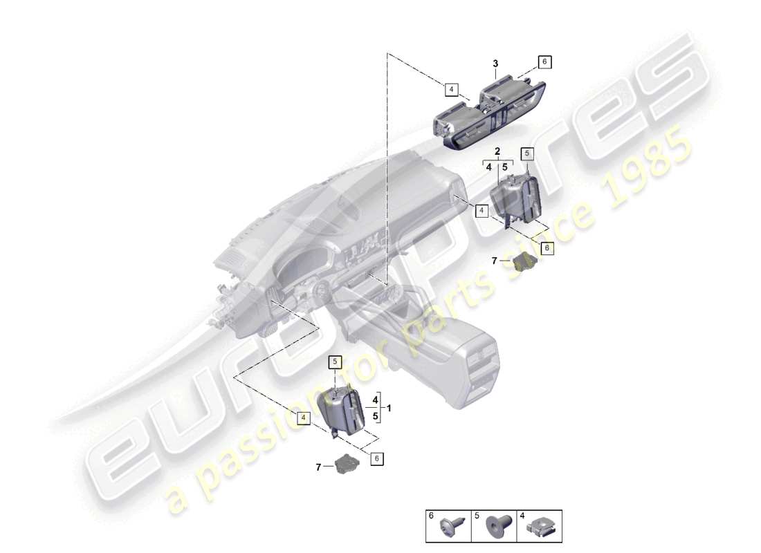 porsche 2025 (cayenne e3 pa) schema delle parti del cruscotto anteriore di ventilazione