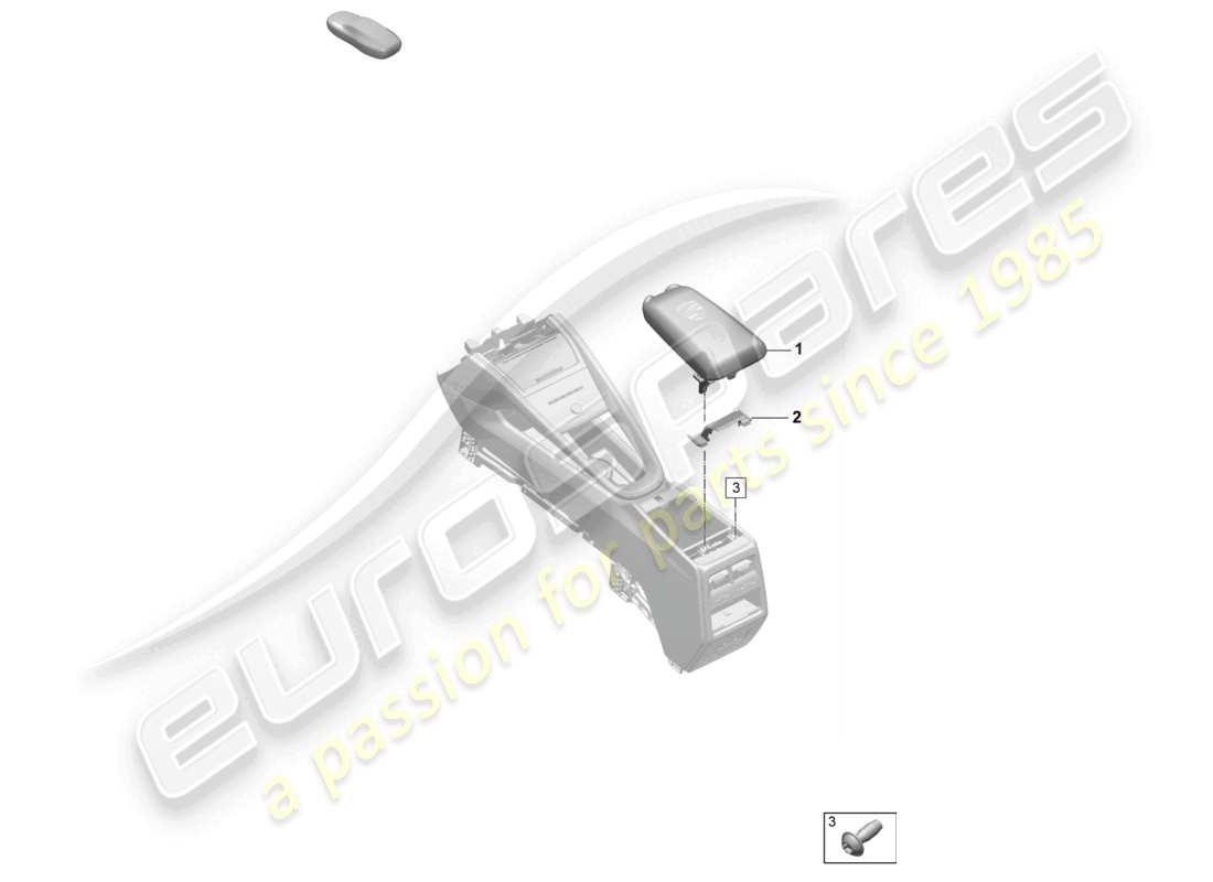 porsche 2025 (macan-e) centre console armrest porsche crest diagramma delle parti