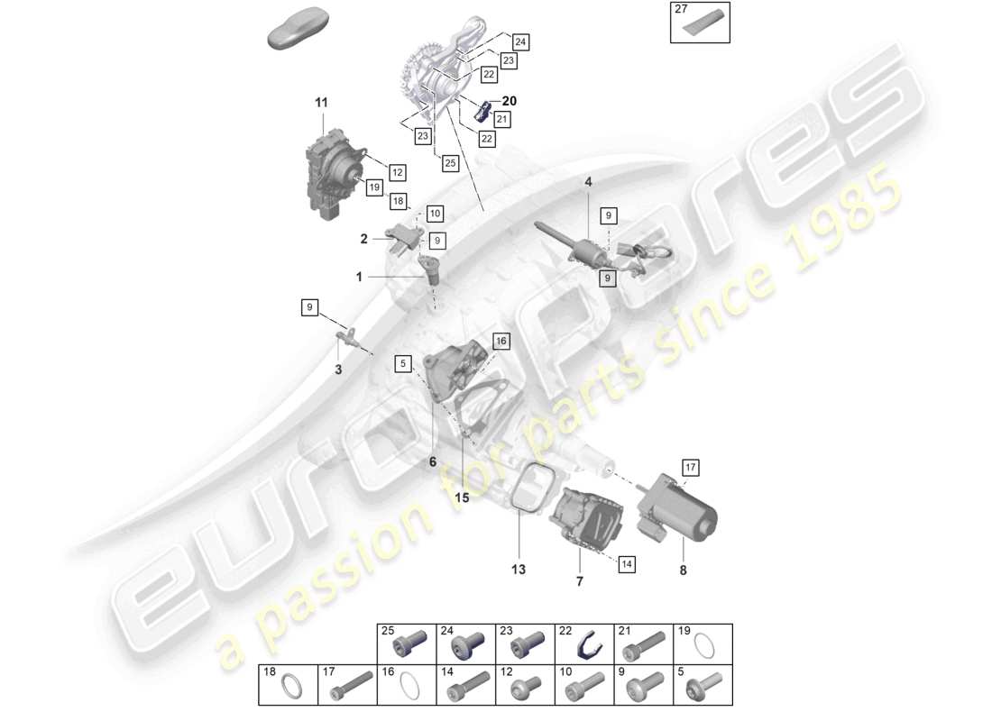 porsche 2020 (taycan 9j1-1) differenziale assale posteriore sensori elemento di controllo della valvola a farfalla diagramma delle parti
