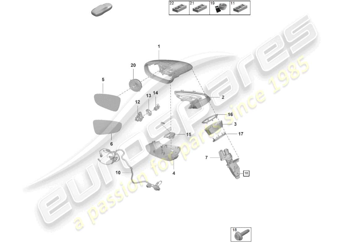 porsche 2024 (992-2) schema delle parti degli accessori dello specchietto retrovisore esterno