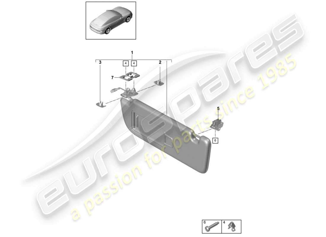 porsche 2021 (panamera 971-1) schema delle parti delle visiere parasole