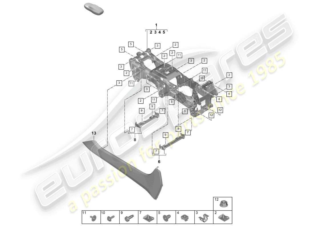 porsche 2026 (cayenne e3 pa) diagramma della parte inferiore della console centrale