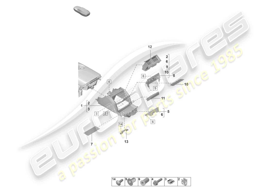 porsche 2024 (panamera 971-2) schema delle parti posteriori della consolle centrale