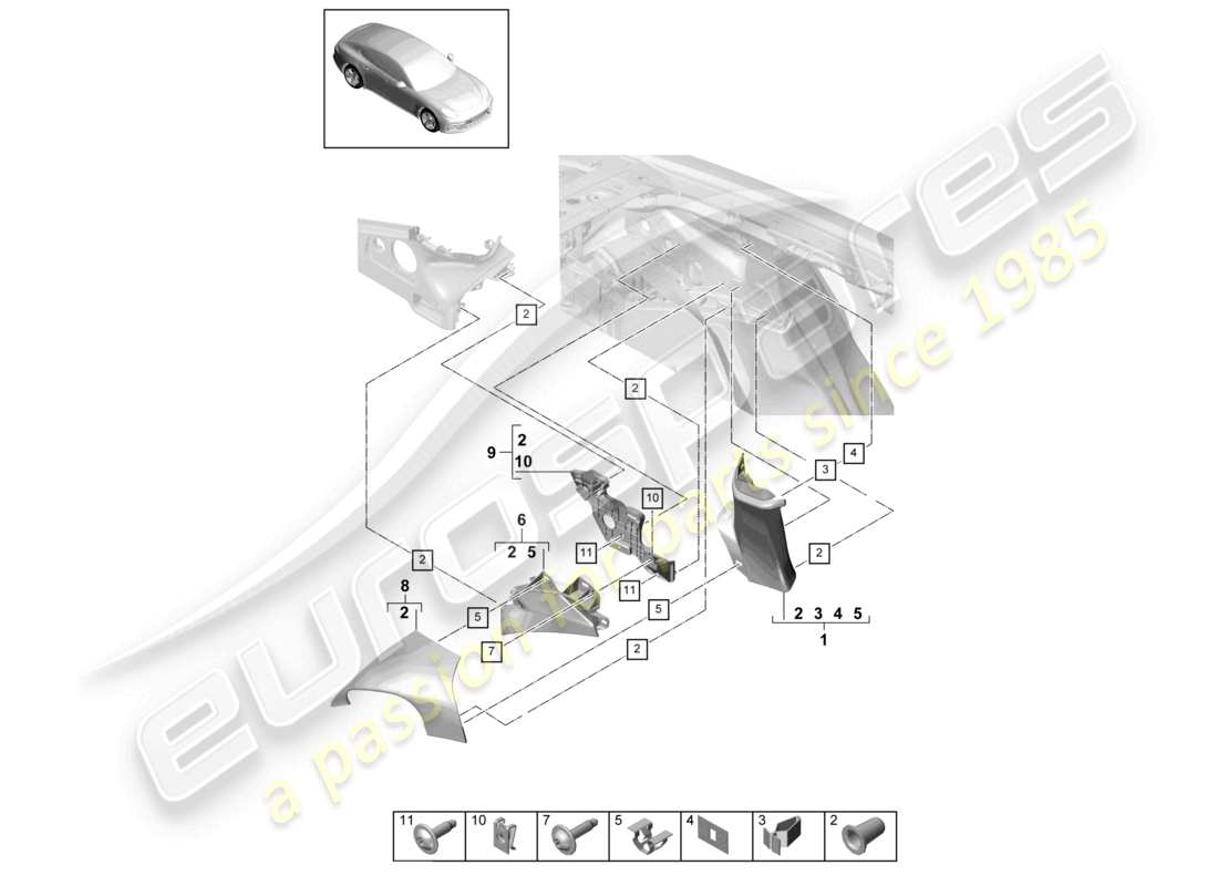 porsche 2021 (panamera 971-1) schema delle parti del montante c