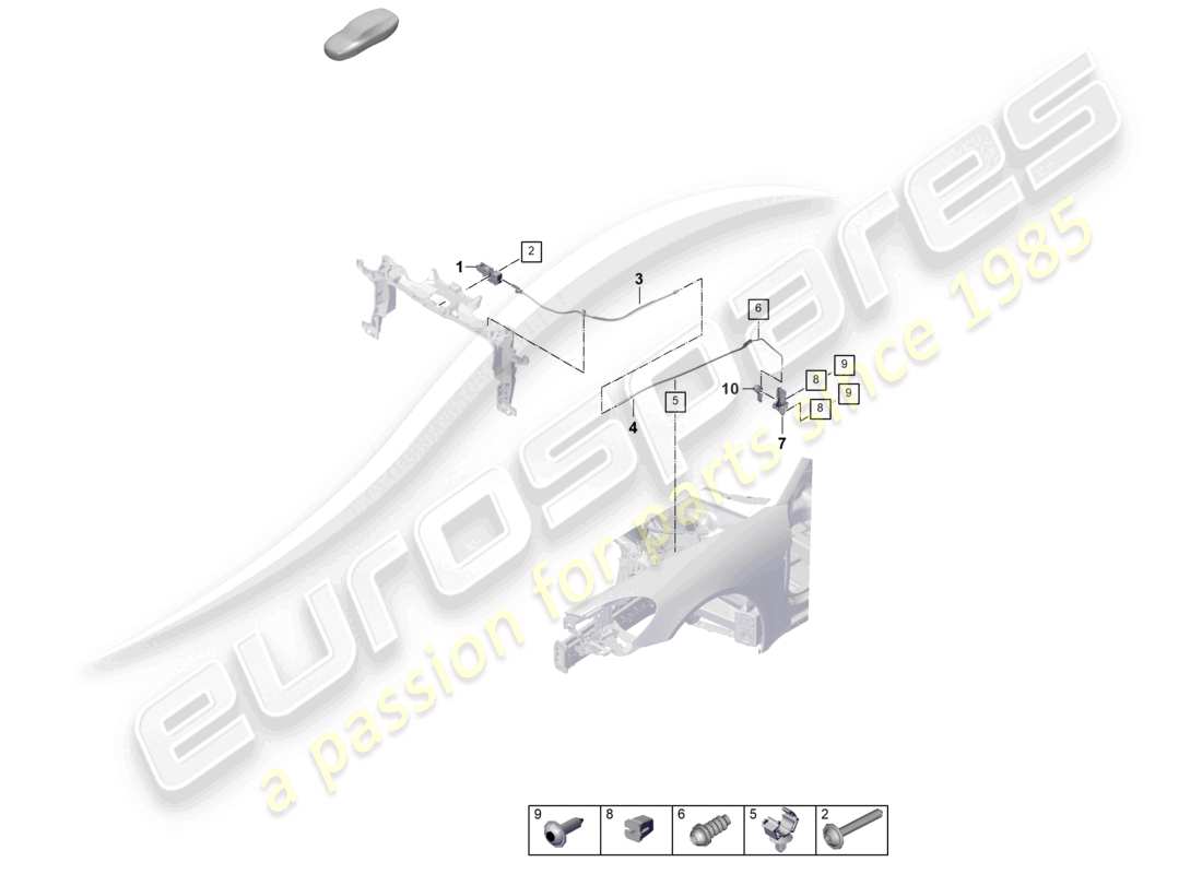 porsche 2026 (panamera 976) schema delle parti degli accessori anteriori della serratura del coperchio