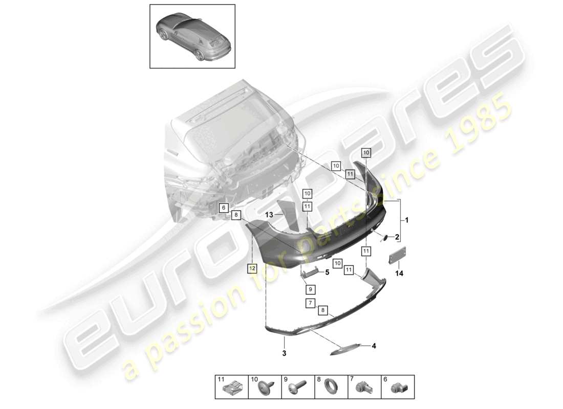 porsche 2021 (panamera 971-1) paraurti posteriore diagramma delle parti
