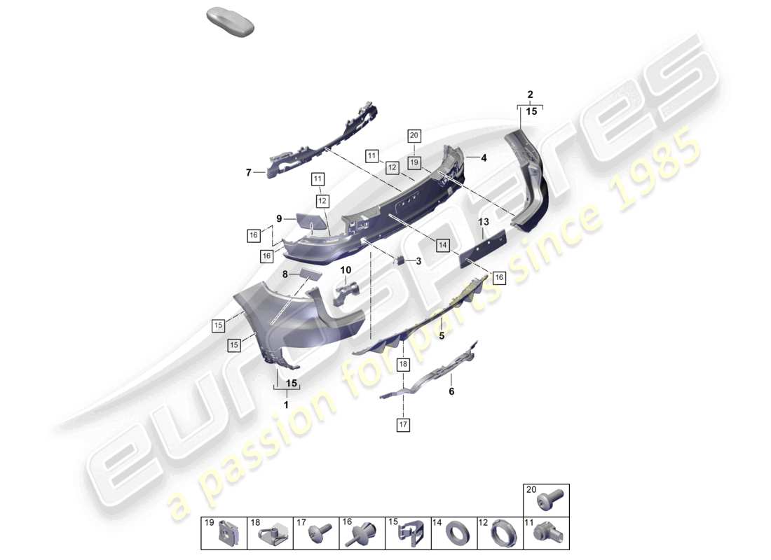 porsche 2025 (cayenne e3 pa) paraurti posteriore coupe sport sistema di scarico centrale diagramma delle parti