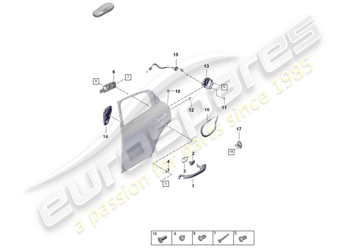 porsche 2025 (cayenne e3 pa) maniglia della portiera, posteriore esterna serratura della portiera coupé schema delle parti