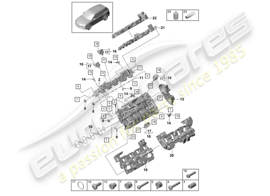 porsche 2023 (cayenne e3 9ya/9yb) coperchio della testata del cilindro ammortizzatore acustico accessori schema delle parti