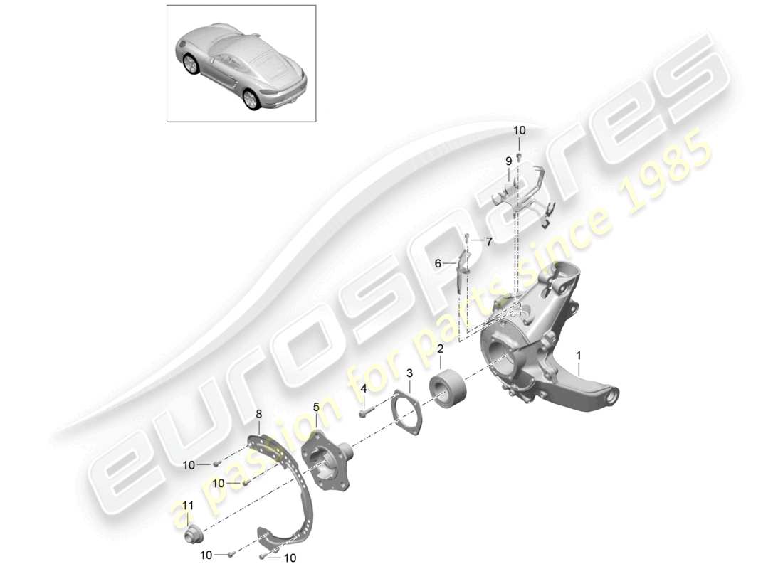porsche 2024 (718 cayman) assale posteriore supporto ruota mozzo ruota schema delle parti