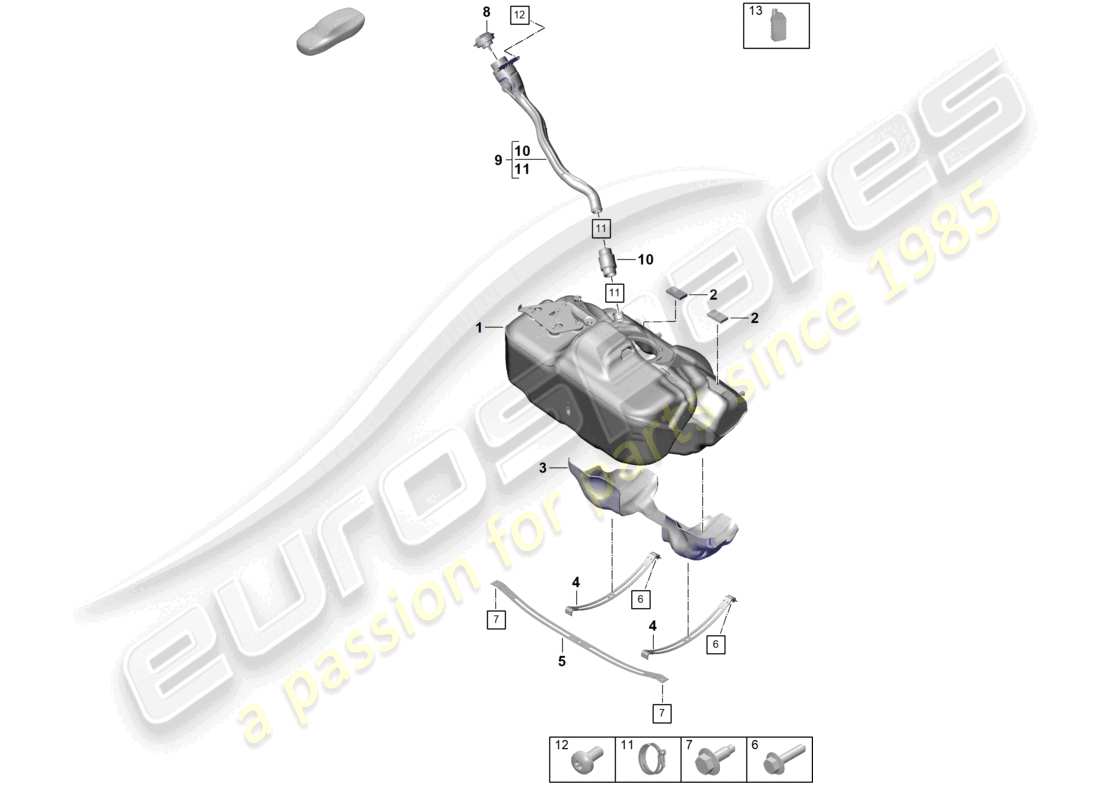 porsche 2026 (992-2 gt3) diagramma delle parti dell'additivo del serbatoio del carburante