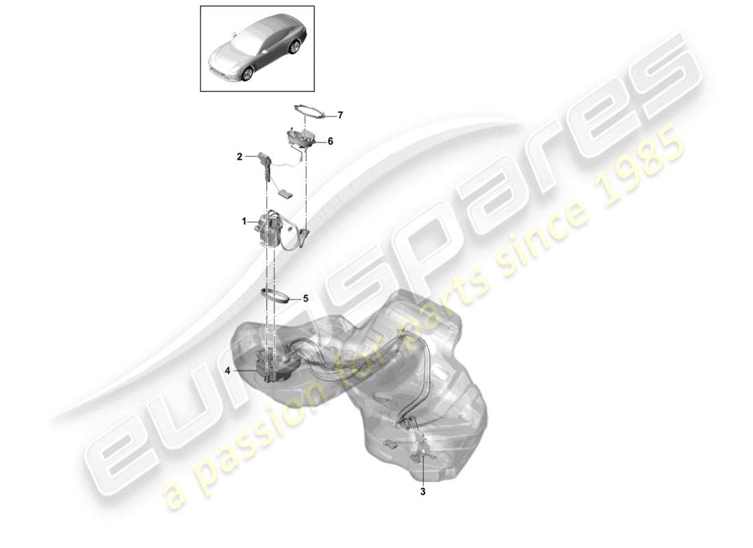porsche 2021 (panamera 971-1) schema delle parti della pompa a getto di aspirazione della pompa del carburante
