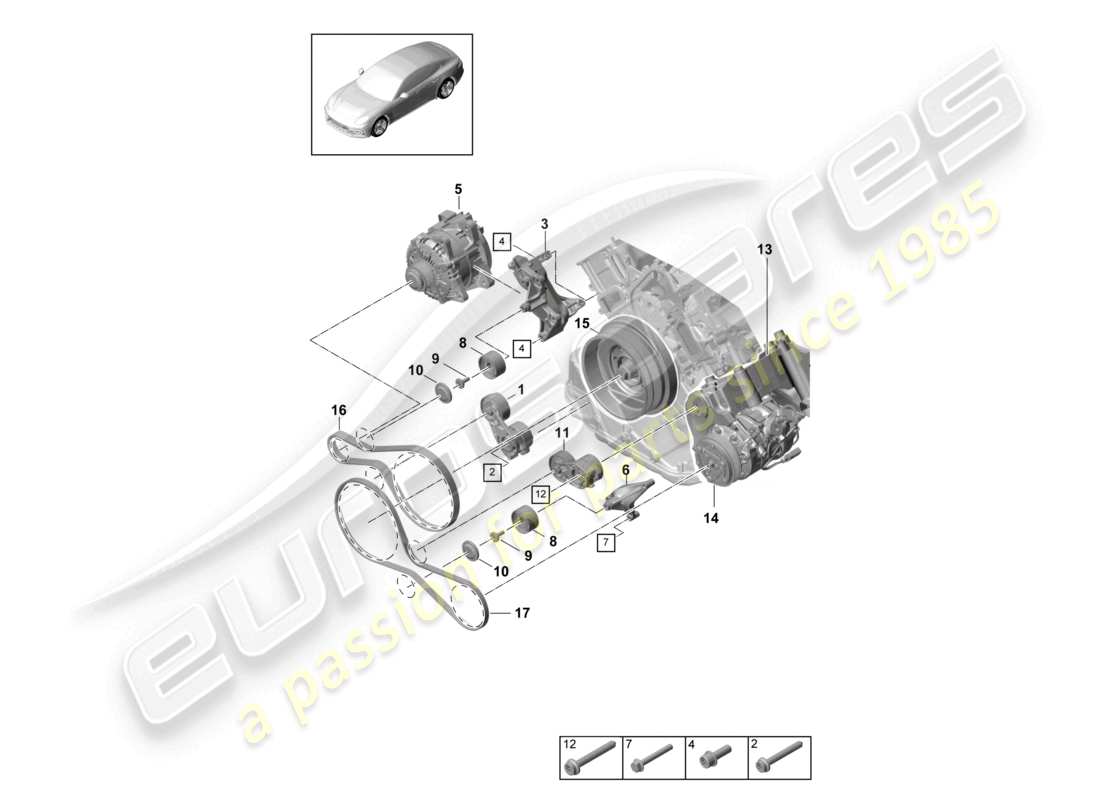 porsche 2021 (panamera 971-1) cinghia poly-v tendicinghia ammortizzatore diagramma delle parti