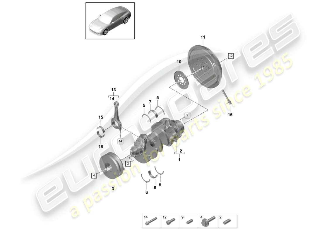 porsche 2021 (panamera 971-1) biella dell'albero motore volano bimassa diagramma delle parti