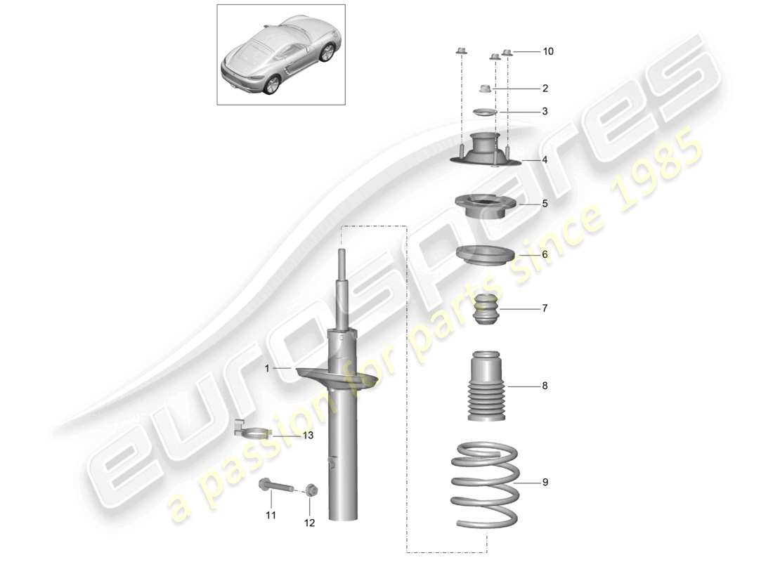 porsche 2025 (718 cayman) schema delle parti della molla elicoidale degli ammortizzatori
