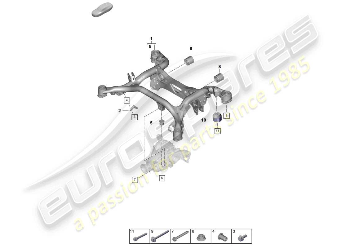 porsche 2026 (cayenne e3 pa) telaio di supporto sottotelaio di sospensione diagramma delle parti