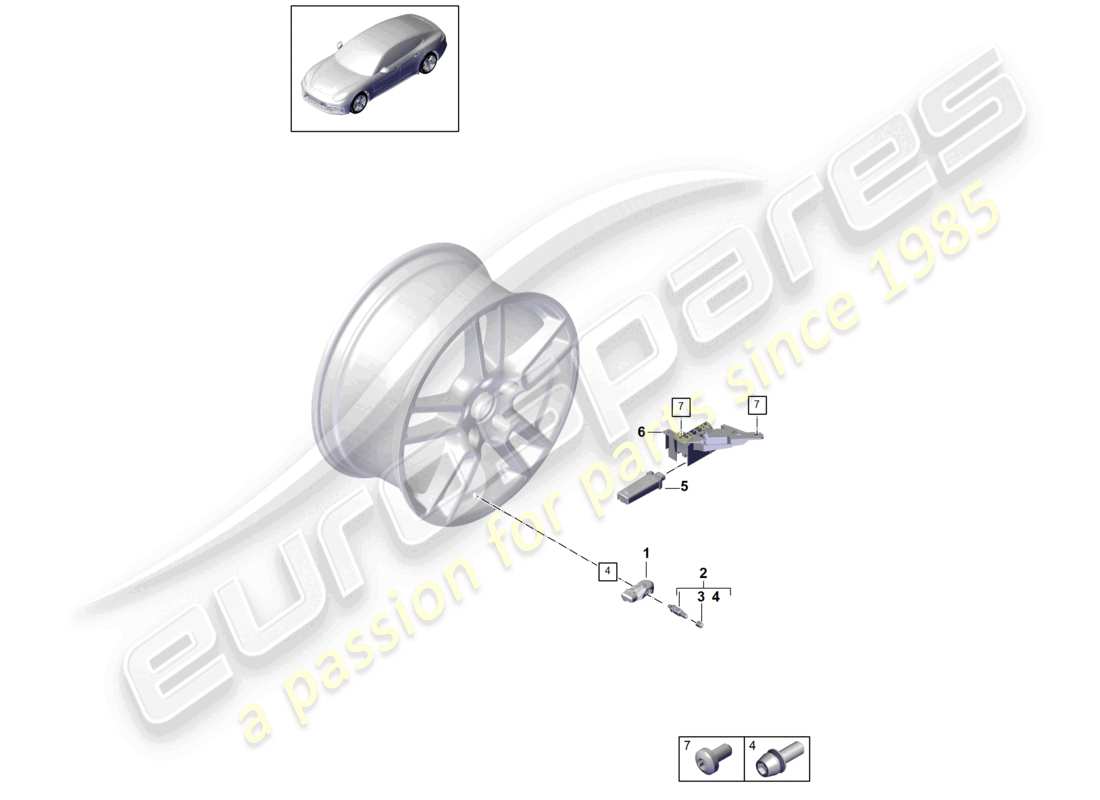 porsche 2021 (panamera 971-1) sistema di controllo della pressione dei pneumatici diagramma delle parti