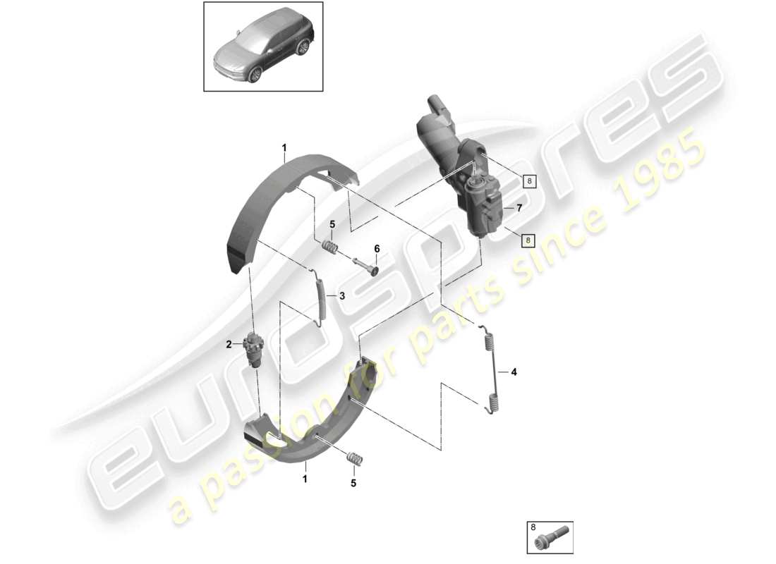 porsche 2023 (cayenne e3 9ya/9yb) schema delle parti del freno di stazionamento
