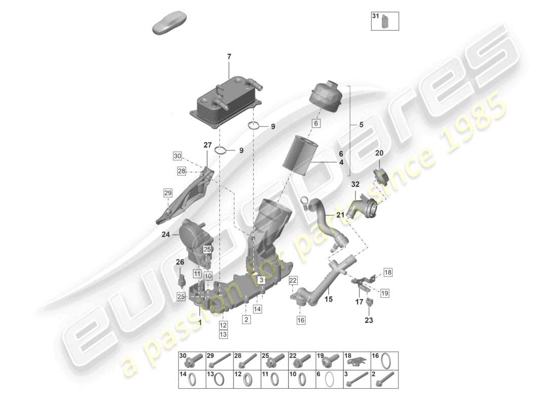 porsche 2023 (992-1) filtro dell'olio olio motore della console diagramma delle parti