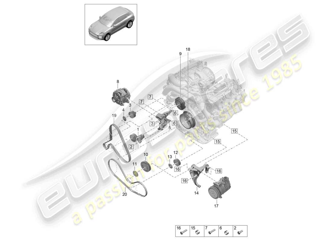 porsche 2021 (macan) cinghia poly-v tendicinghia ammortizzatore diagramma delle parti